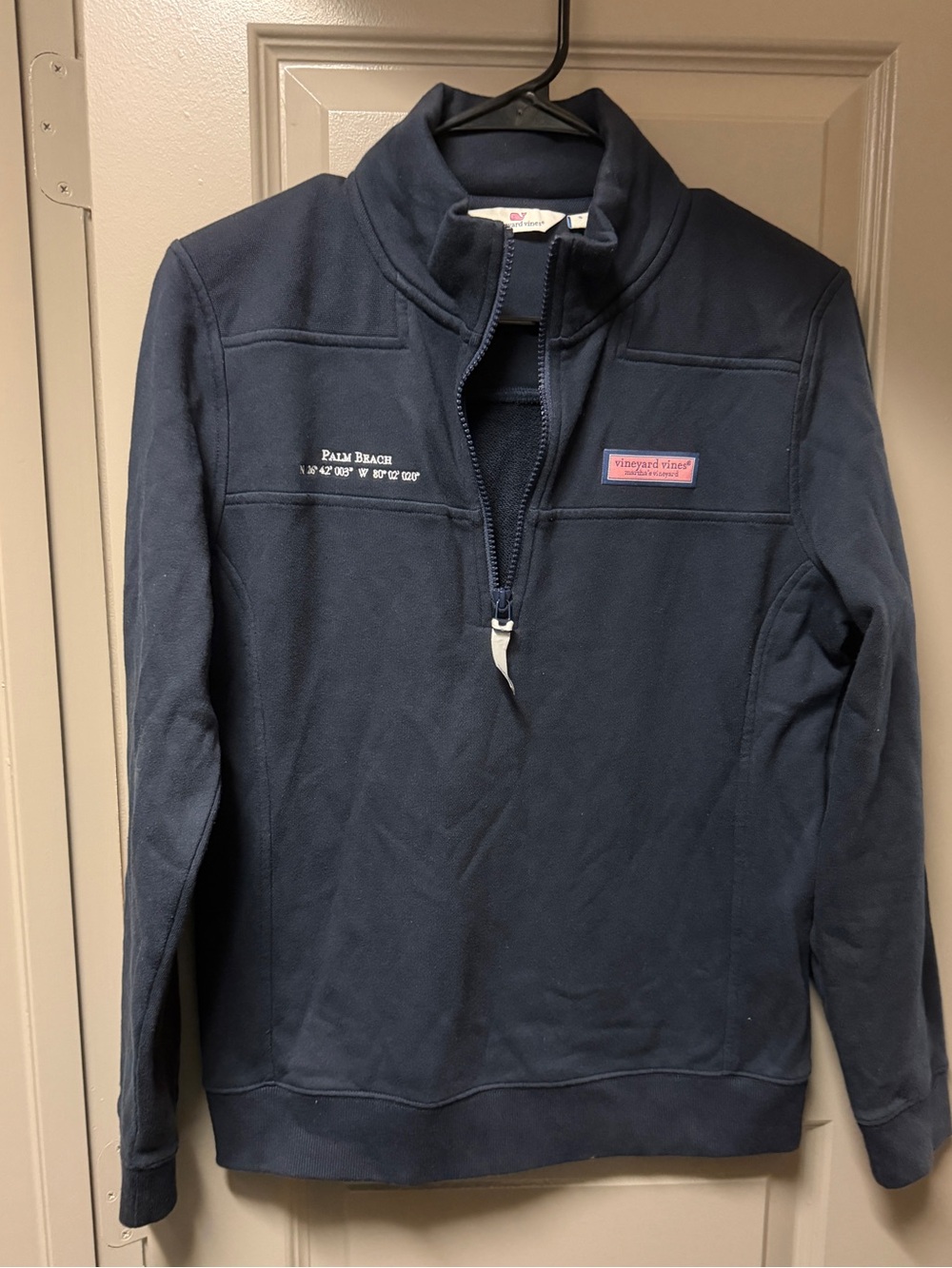 Vineyard Vines Navy Quarter-Zip Pullover with Pink Logo Patch